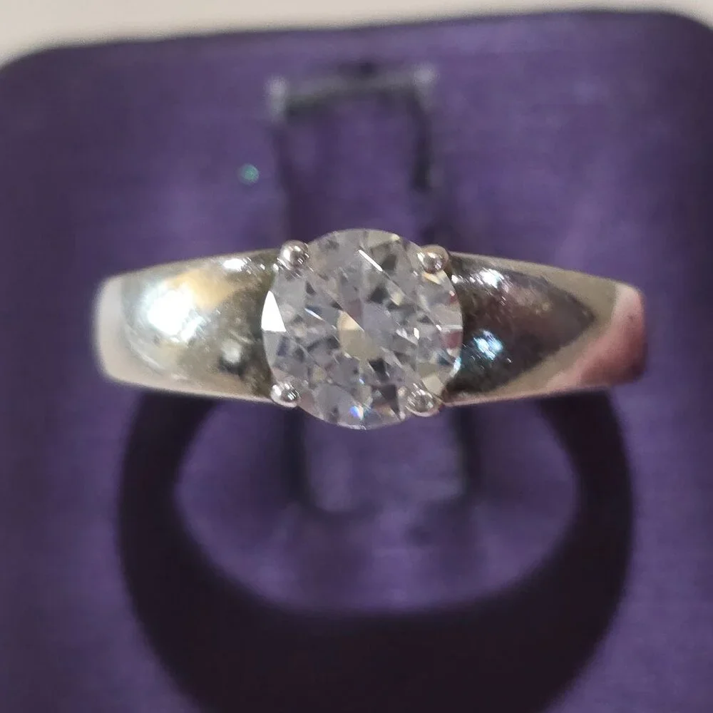 Vintage MCM Round Solitaire Sterling Silver Solitaire 925 GSJ Ring SZ 7
